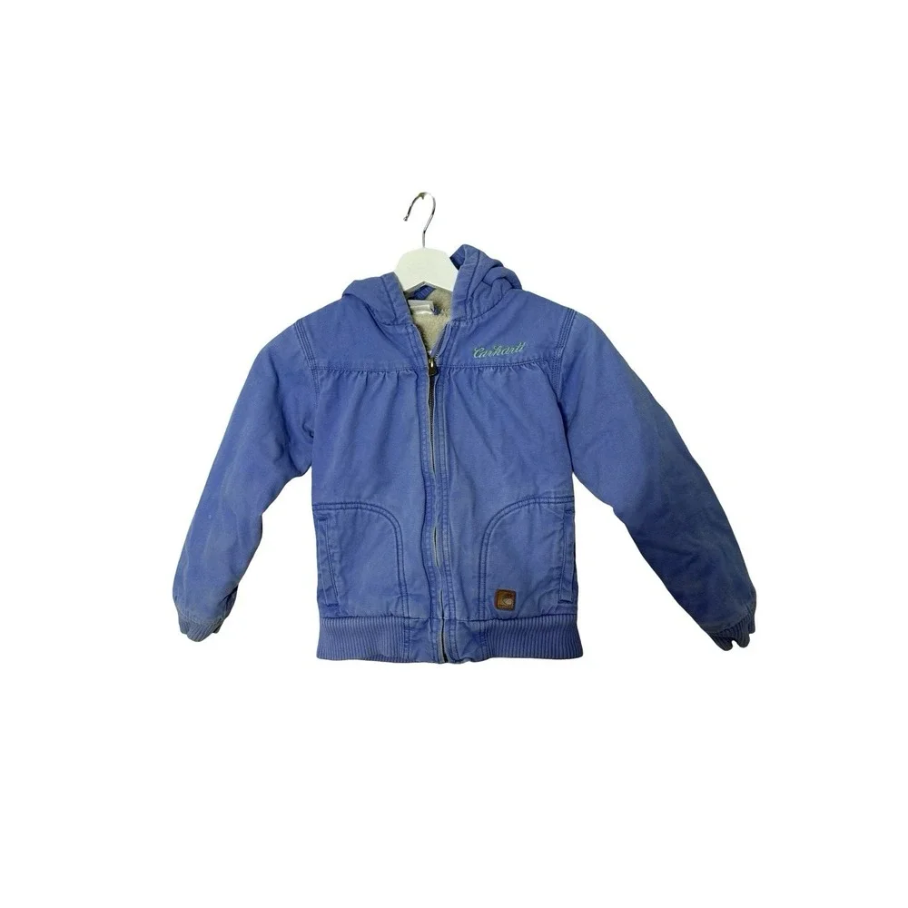 Carhartt Canvas Jacket  Girls 6X‎ Purple Hooded Sherpa Lined Coat